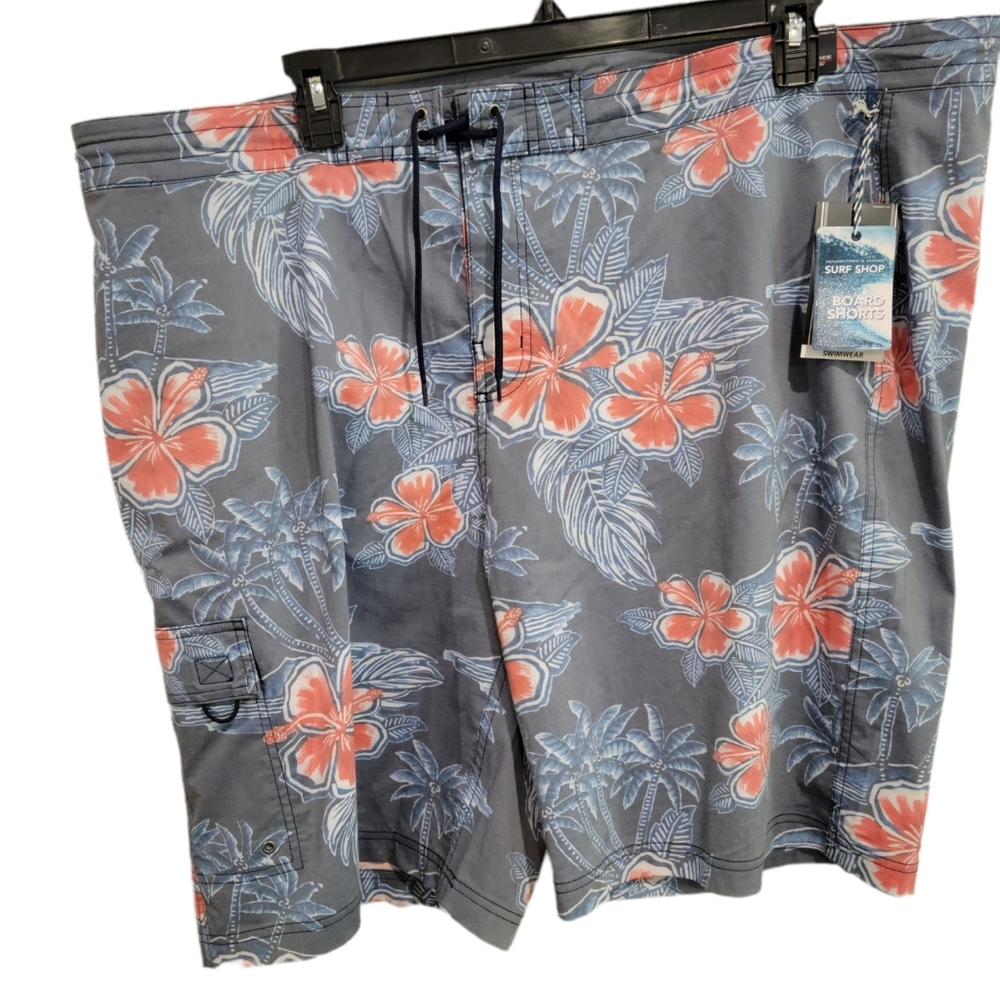 Swim shorts 48W Board Shorts Swimwear Gray Blue Pink Floral NWT Roundtree & York